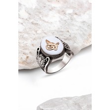 Silverplus Sedef Taşlı Tuğralı Gümüş Erkek Yüzük