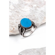 Silverplus Gümüş Sıkma Turkuaz Taşlı Osmanlı Armalı Erkek Yüzük