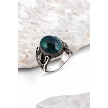 Silverplus Gümüş Fasetli Yeşil Zirkon Taşlı Osmanlı Armalı Erkek Yüzük