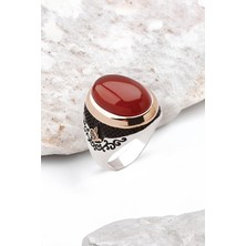 Silverplus Gümüş Kapşon Akik Taşlı Osmanlı Tuğralı Erkek Yüzük