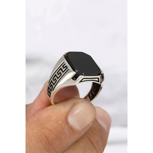 Grek Desenli Siyah Oniks Taşlı Gümüş Erkek Yüzük