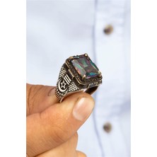 Mistik Topaz Taşlı Ay Yıldızlı Gümüş Erkek Yüzük