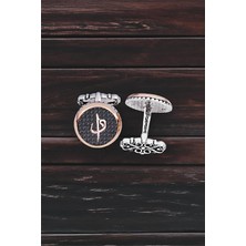 Silverplus Gümüş Siyah Zirkon Taşlı Elif Vav Temalı Yuvarlak Kol Düğmesi