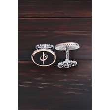 Silverplus ​​​​​​​​Gümüş Elif Vav İşlemeli Onix Taşlı Oval Kol Düğmesi