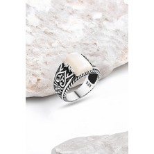 Silverplus Beyaz Sedef Taşlı Gümüş Erkek Yüzük