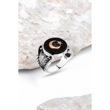 Silverplus Onix Taşlı Üzeri Ay-Yıldızlı Gümüş Erkek Yüzük