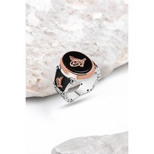 Silverplus Düz Onix Taş Üzeri Tuğralı Gümüş Erkek Yüzük