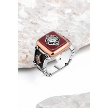 Silverplus Akik Taş Ortası Zirkon Taşlı Motifli Gümüş Erkek Yüzük