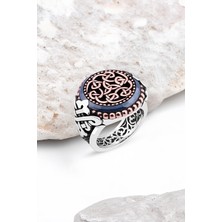 Silverplus Üzeri Motifli Kenarı Çember Taşlı Gümüş Erkek Yüzük