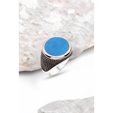 Silverplus Gümüş Turkuaz Taşlı Erkek Yüzük