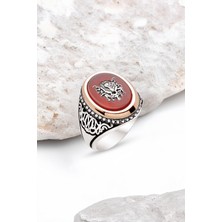 Silverplus Gümüş Akik Taşlı Üzeri Armalı Erkek Yüzük