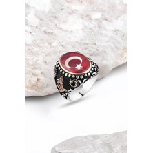 Silverplus Mineli Türk Bayraklı Gümüş Erkek Yüzük