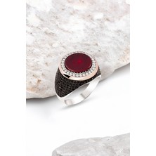 Silverplus Gümüş Akik Taşlı İşlemeli Erkek Yüzük