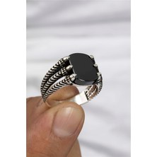 Oniks Taşlı Pençe Motifli 925 Ayar Gümüş Erkek Yüzük