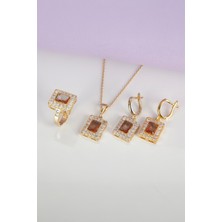 Zultanit Taşlı Altın Kaplama 925 Ayar Gümüş Bayan Takı Seti