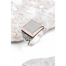 Silverplus Gümüş Beyaz Zirkon Taşlı Motifli Erkek Yüzük