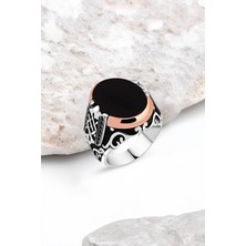 Silverplus Düz Onix Taş Kenarları Minik Siyah Zirkon Taşlı Gümüş Erkek Yüzük