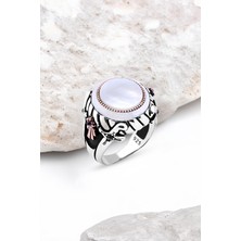 Silverplus Ortası Düz Sedef Taş Kenarı Çember Taşlı Gümüş Erkek Yüzük