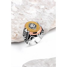 Silverplus Sentetik Kehribar Ortası Zirkon Taşlı Gümüş Erkek Yüzük