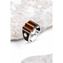 Silverplus Gümüş 3 Parça Kaplan Gözü Taşlı Erkek Yüzük