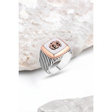 Silverplus Beyaz Onix Taş Üzeri Selçuklu Kartallı Gümüş Erkek Yüzük