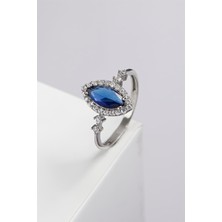 Parliement Mavisi Mekik Taşlı 925 Ayar Gümüş Bayan Yüzük