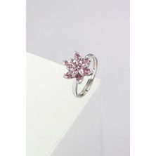 Ametist Taşlı Rodyumlu Ayarlanabilir Lotus Gümüş Bayan Yüzük