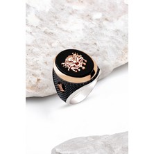 Silverplus Gümüş Siyah Onix Taşlı İşlemeli Erkek Yüzük