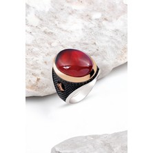 Silverplus Gümüş Akik Kapşon Taşlı Osmanlı Tuğralı İşlemeli Erkek Yüzük