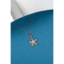 925 Ayar Gümüş Zirkon Taşlı Rose Renk Yıldız Bayan Kolye