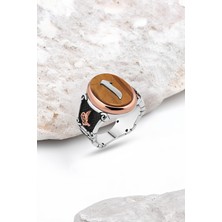 Silverplus Kaplan Gözü Taş Üzeri Elif Yazılı Gümüş Erkek Yüzük