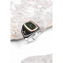 Silverplus Kesme Yeşil Zirkon Taşlı Gümüş Erkek Yüzük