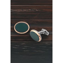 Silverplus Gümüş Yeşil Akik Taşlı Oval Kol Düğmesi