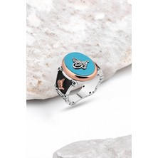 Silverplus Turkuaz Taş Üzeri Tuğralı Gümüş Erkek Yüzük