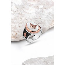 Silverplus Sedef Taşlı Üzeri Tuğralı Gümüş Erkek Yüzük