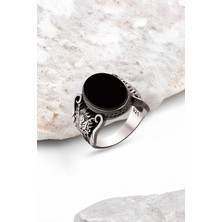 Silverplus Gümüş Onix Taşlı Osmanlı Armalı Erkek Yüzük