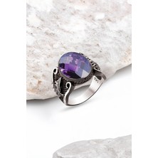 Silverplus Gümüş Fasetli Ametist Taşlı Osmanlı Armalı Erkek Yüzük