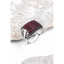 Silverplus Akik Taş Kenarları Minik Siyah Zirkon Taşlı Gümüş Erkek Yüzük