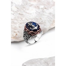 Silverplus Sentetik Kehribar Üzeri Çapalı Gümüş Erkek Yüzük