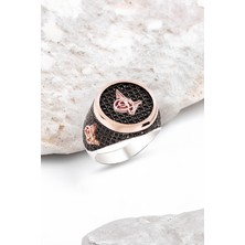 Silverplus Gümüş Siyah Zirkon Taşlı İşlemeli Erkek Yüzük