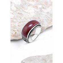 Silverplus Kırmızı Akik Taşlı Gümüş Erkek Yüzük