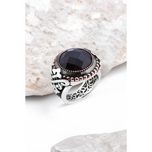 Silverplus Kesme Zirkon Taşlı Kenarı Çember Taşlı Gümüş Erkek Yüzük