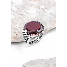 Silverplus Düz Akik Taşlı Kenarı Çember Taşlı Gümüş Erkek Yüzük