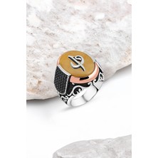 Silverplus Sentetik Kehribar Elif-Vav Gümüş Erkek Yüzük