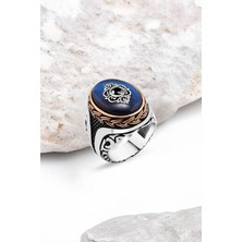 Silverplus Mavi Sentetik Kehribar Motifli Gümüş Erkek Yüzük