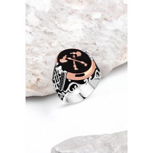 Silverplus Onix Taş Üzeri Çift Balta Kenarları Minik Siyah Zirkon Taşlı Gümüş Erkek Yüzük