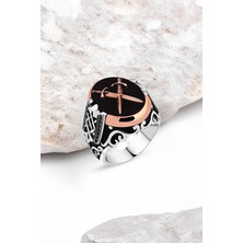 Silverplus Onix Taş Üzeri Çift Kılıç Kenarları Minik Siyah Zirkon Taşlı Gümüş Erkek Yüzük