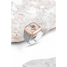 Silverplus Mineli Elif-Vav Yazılı Gümüş Erkek Yüzük