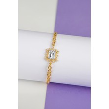 Yaprak Motifli Altın Kaplama 925 Ayar Gümüş Bayan Bileklik