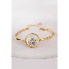 Silverplus 925 Ayar Gümüş Altın Kaplama Ayyıldız Motifli Çerçeve Bayan Bileklik